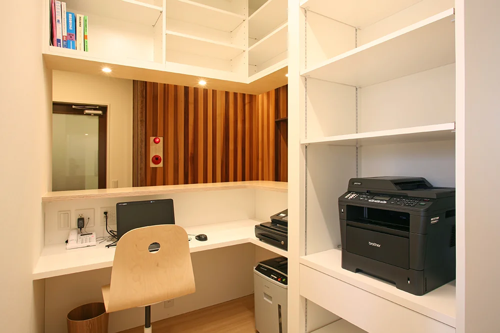 Reception area designed so that equipment and documents are not easily visible to visitors