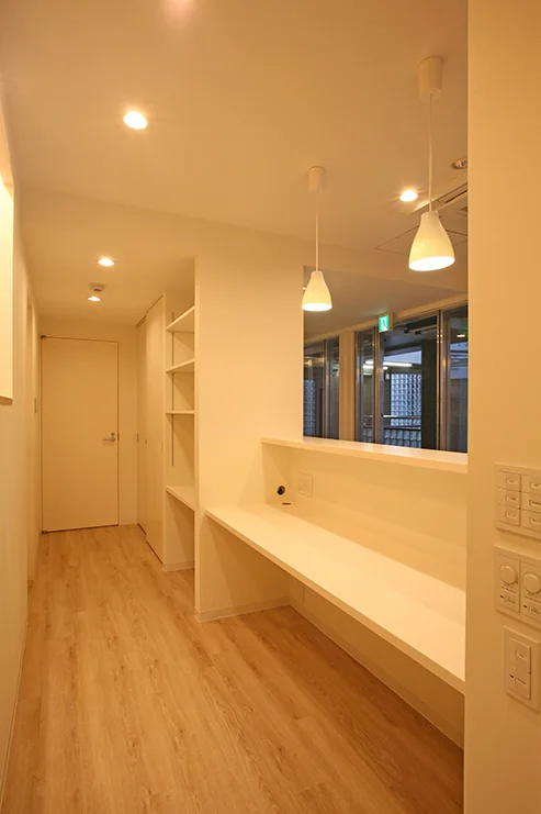 Inside the reception area, with storage space for medical records and other materials in the back