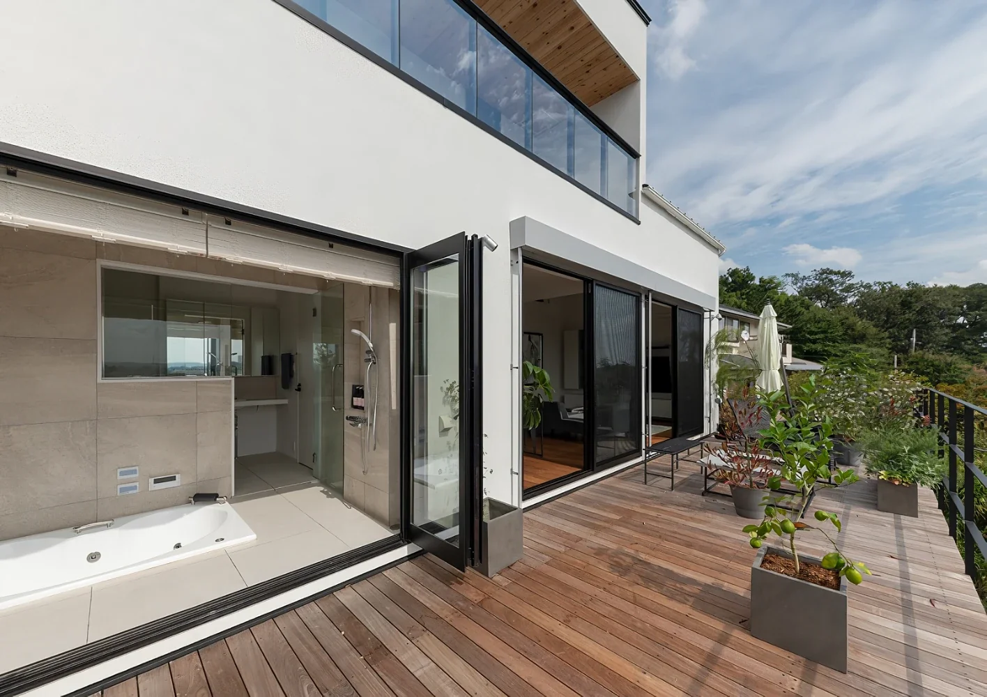 A House with a Deck Opening onto the View