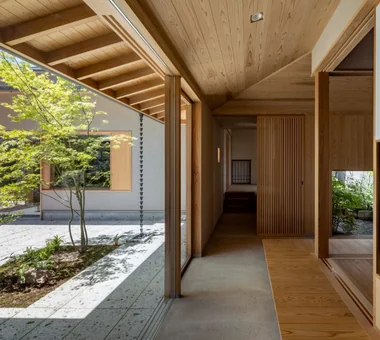 House in Tokushima — Parent Household: A Two-Generation Residence Connected by a Through Doma｜Homes with Gardens｜Custom-built house｜Corridor
