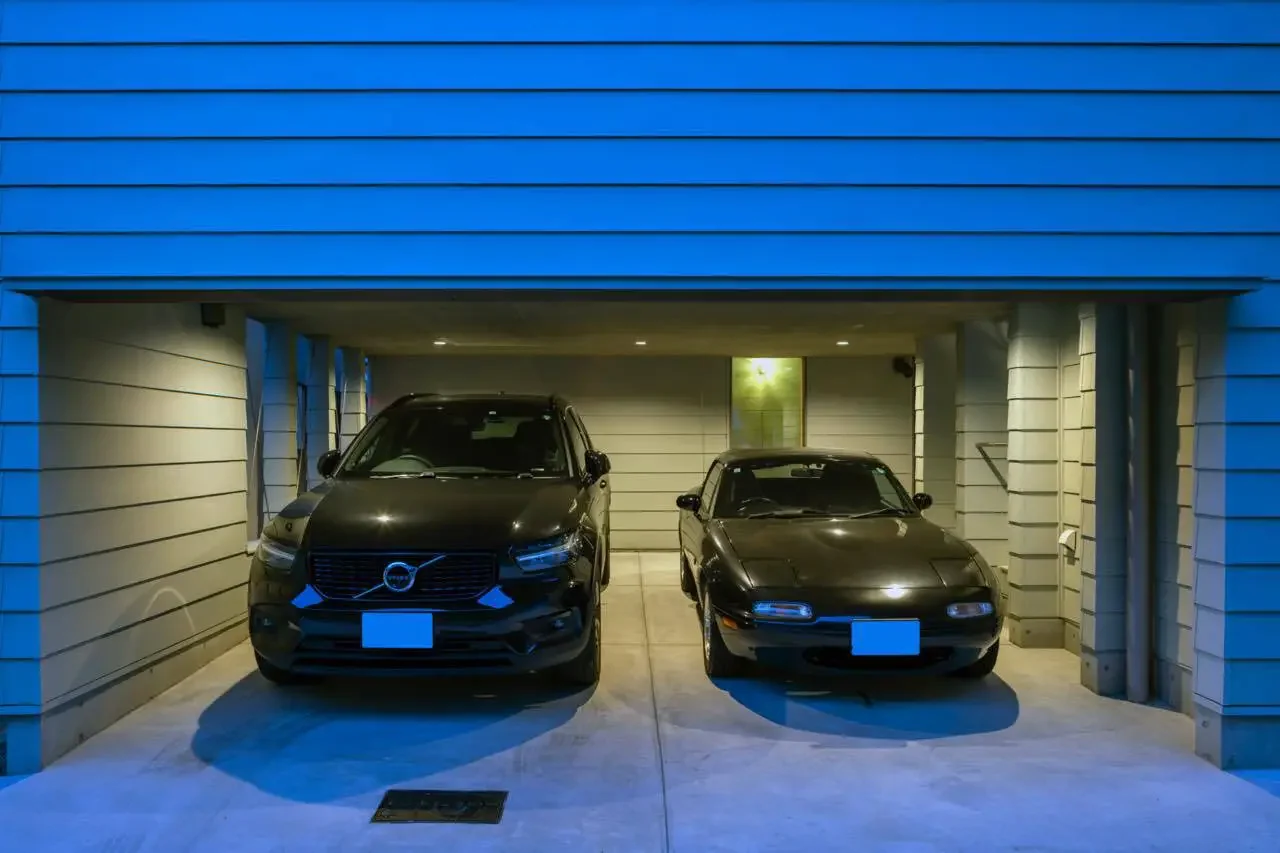 This parking area is designed for the car enthusiast homeowner.