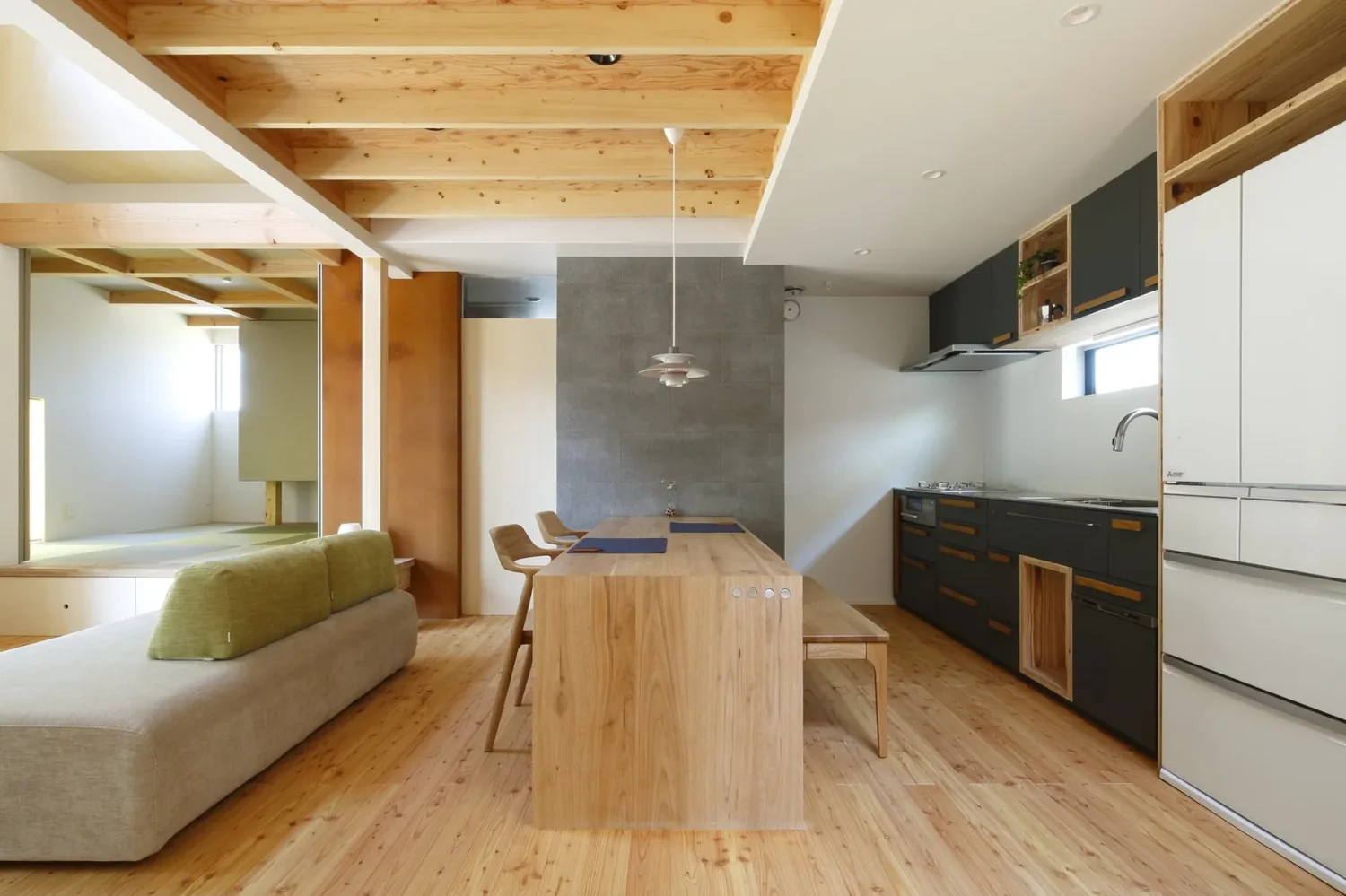 Dining table crafted from solid wood slabs