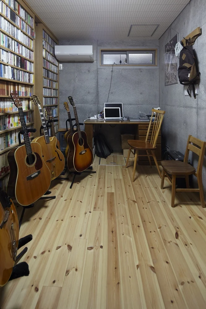 Music room situated in the basement