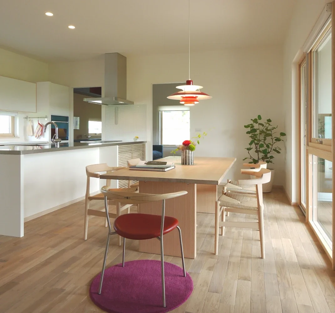 Single-story house inhabited by a chair collector