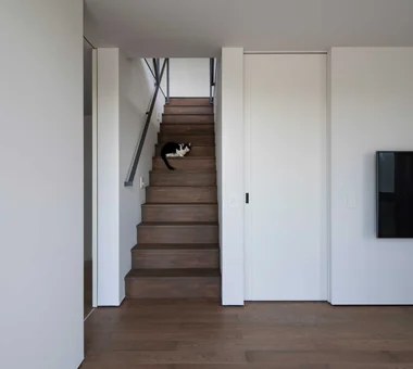 House on Kataokayama | Living beneath a large roof spanning the terrace.｜Glass-Enclosed Residences｜Custom-built house｜Stairs