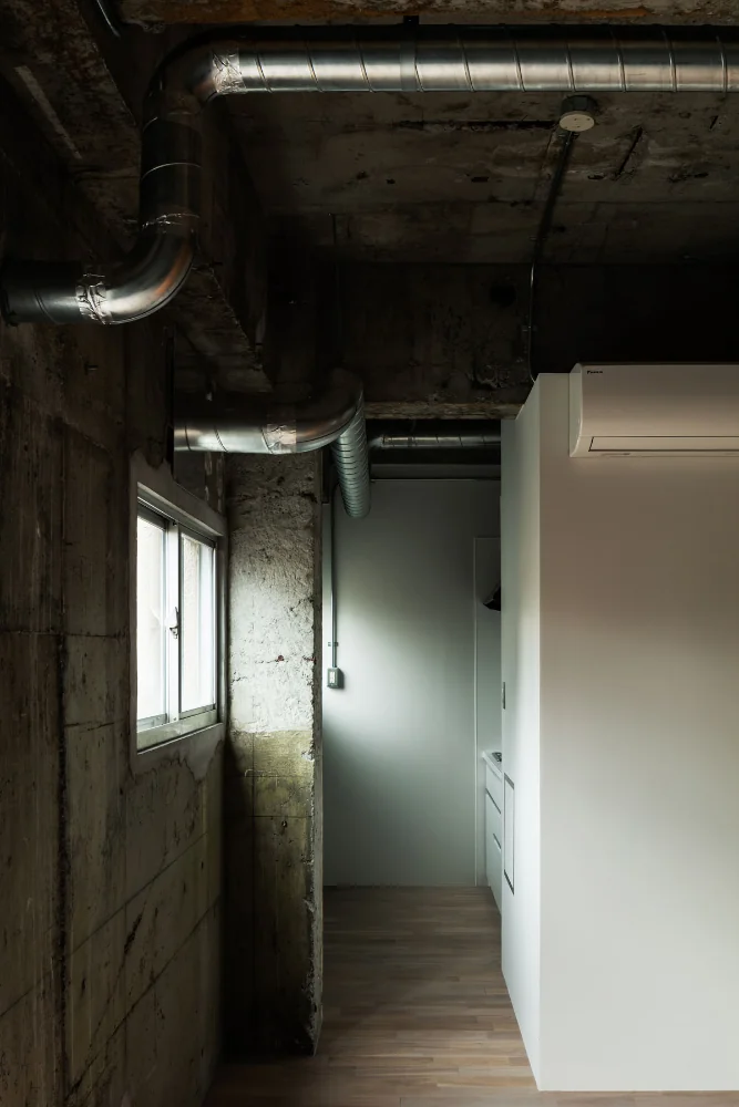 Because piping and wiring are generally left exposed, routing was planned with care.