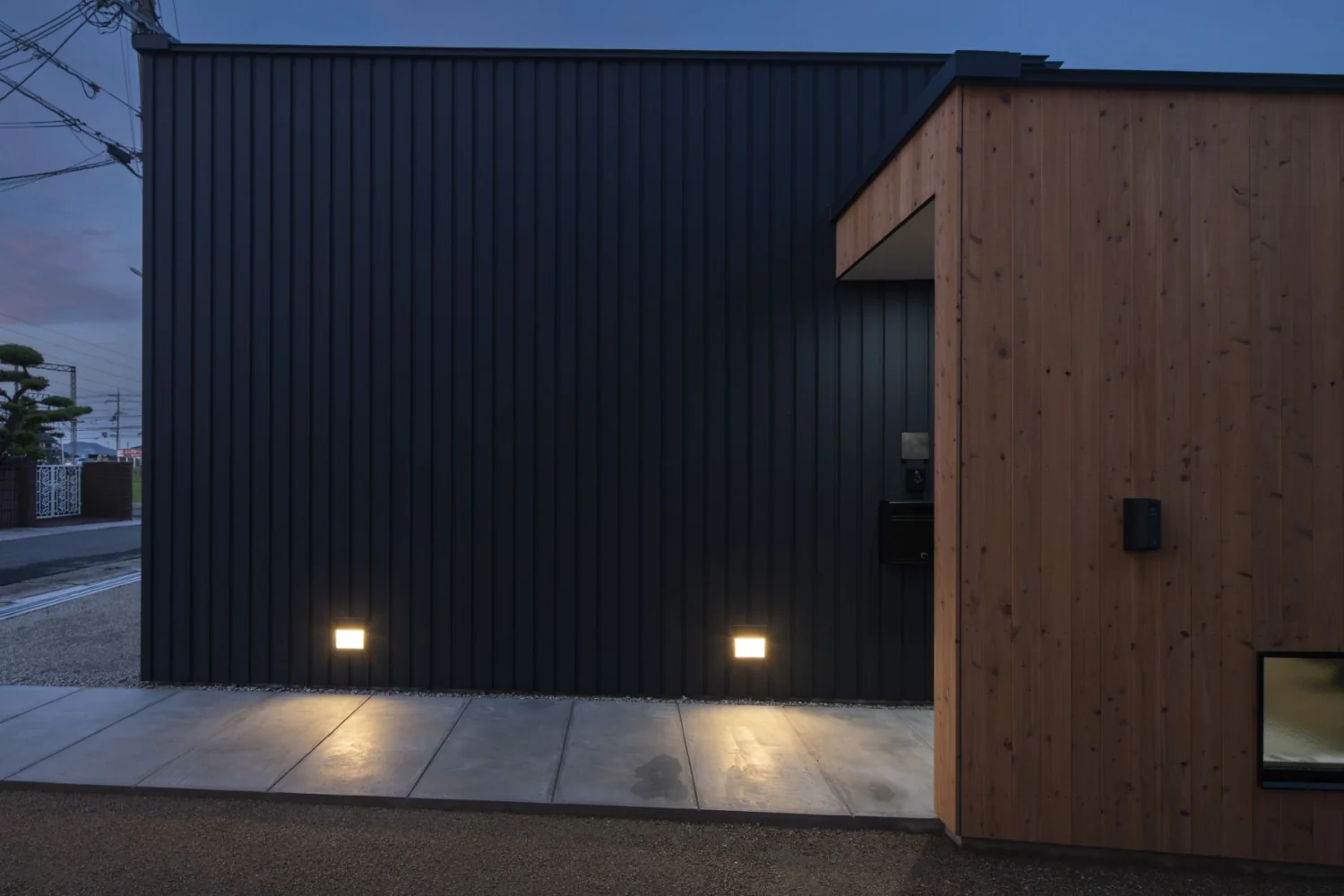 Footlights along the approach.