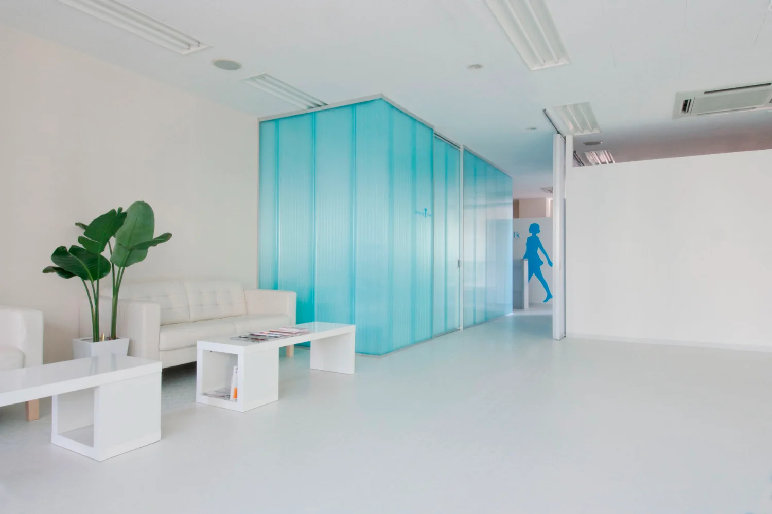 The blue box functions as a waiting room.