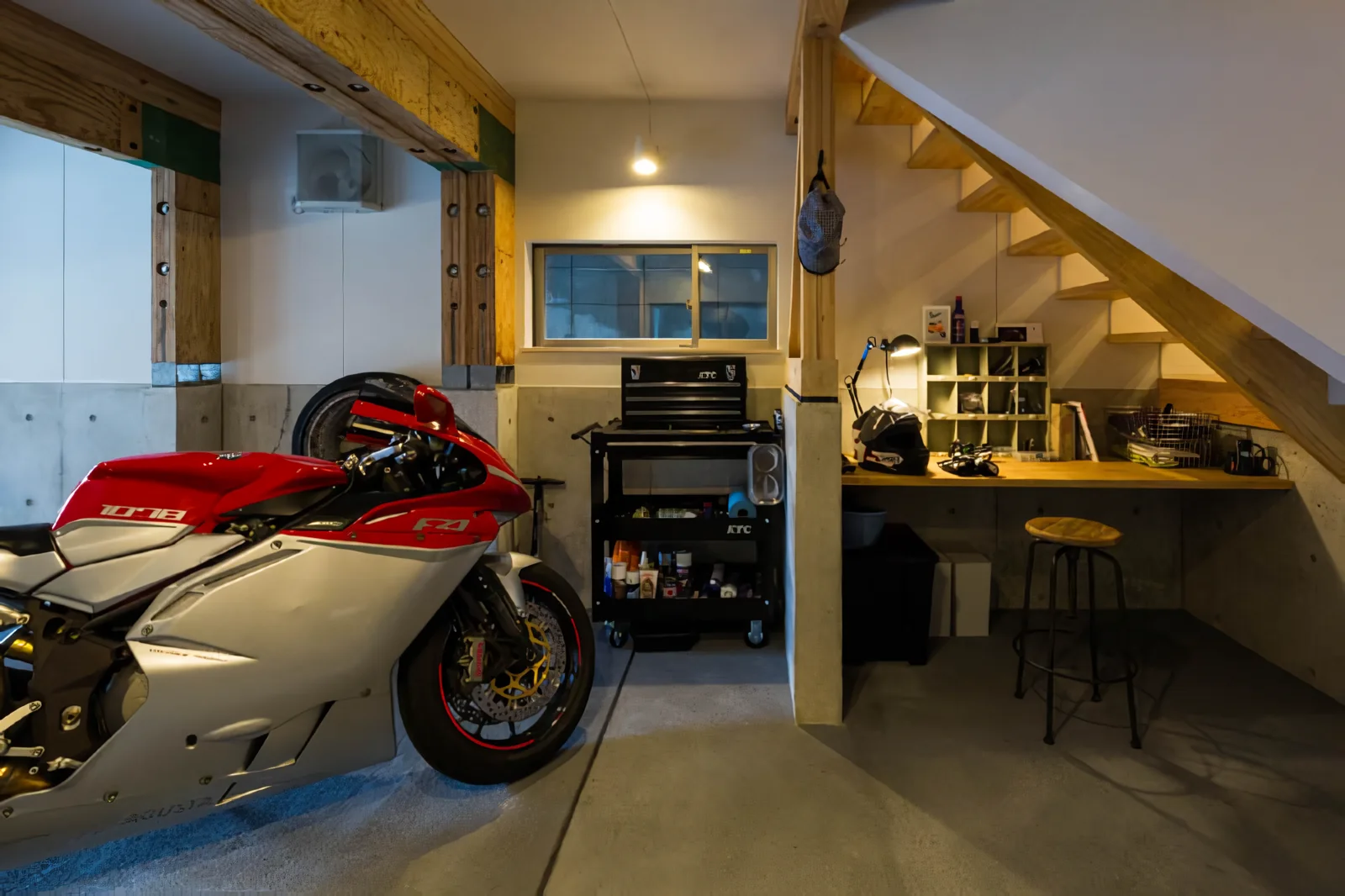 Desk space within the garage.